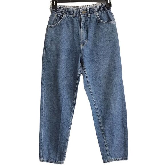 Vintage 80’s LEE Jeans Elastic Waist Fly Zip High Rise Crop Jeans Sz 10 - Picture 5 of 16